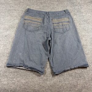 Vintage Hova Shorts Men's 42 Baggy Denim Blue Y2K Hip Hop Skater Embroidered